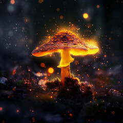 Wall Mural - A mushroom is lit up in the dark with a glowing light