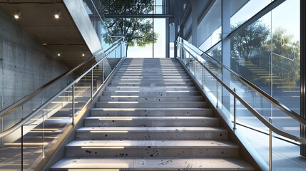 Wall Mural - a modern staircase with a handrail that serves as a digital timeline, displaying historical events a