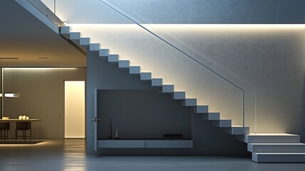 Wall Mural - a modern staircase with a minimalist design and a hidden door under the stairs