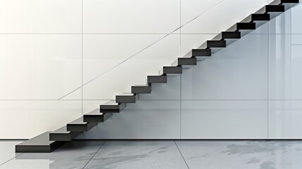 Wall Mural - a sleek staircase with a combination of matte black steps and a glossy white wall