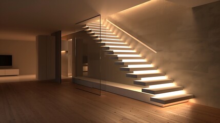 Wall Mural - a sleek staircase with a dynamic led light installation along the wall