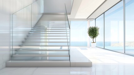 Wall Mural - a sleek staircase with glass steps that change opacity for privacy or openness
