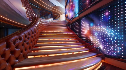 Wall Mural - luxe stairs with leather-wrapped handrails and a dynamic led wall art