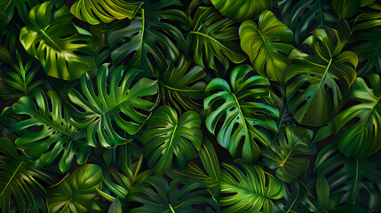  Tropical leaves texture, abstract nature background concept with large green leaf for banner design. Generated AI 