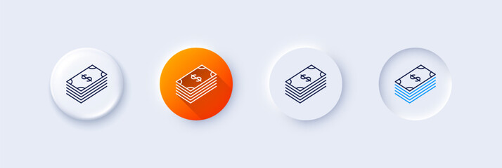 Wall Mural - cash money line icon. neumorphic, orange gradient, 3d pin buttons. banking currency sign. dollar or 