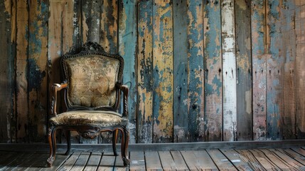 Poster - Chair with a background of aged wood