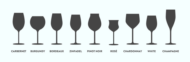 Wine Glass Silhouette Guide - An informative guide featuring silhouettes of various wine glasses, indicating the appropriate glass shapes for different types of wine.