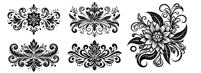 Wall Mural - monochrome floral ornament vector collection