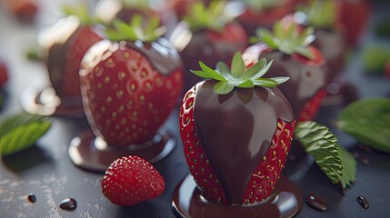 Wall Mural - Chocolate-dipped strawberries, glossy and elegant.