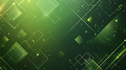 Dynamic green tech illustration with luminous lines and geometric elements