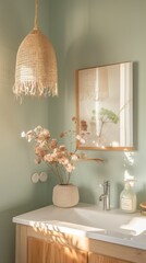 Poster - Interior powder room; small bathroom in light colours
