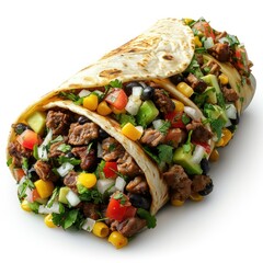 Wall Mural - photo of a burrito along a solid white background --style raw --stylize 750 Job ID: 4639faa9-bdad-41bf-bc05-a87b4ecbbabe