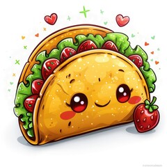Wall Mural - valentines day kawaii taco illustration, white background