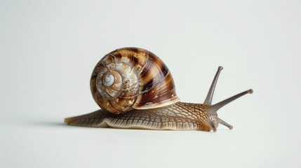 Wall Mural - Macro Photography of Cute Brown Snail Crawling on a White Surface