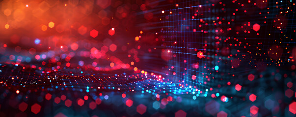 Digital abstract backdround for technological operations, neural networks, AI, data transmission and encryption, digital archives, audio and visual representations, scientific research. Copy space