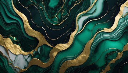Wall Mural - abstract marble dark green and gold background invitation backdrop ai generated