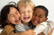 © Art-Park - Kids 6 years old, holding eachother and laughing, Multiple face, iverse group of kids are happy