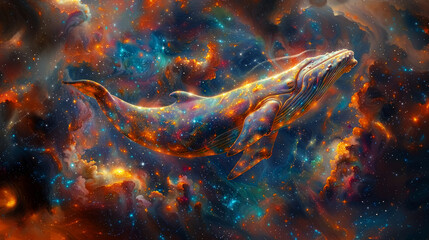 Canvas Print - Cosmic whale made of stars and energy strings in deep space