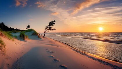 Wall Mural - beautiful sunset on the beach of the sobieszewo island at the baltic sea poland