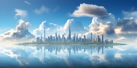 Canvas Print - Visualizing a Futuristic Cityscape: Skyscrapers Merging with Clouds to Emphasize Cloud Computing. Concept Cloud Computing, Futuristic Cityscape, Skyscrapers, Visualizing, Technology