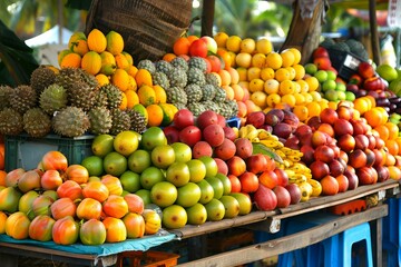 Sticker - Variety of vibrant fresh fruits on display at a local market stand