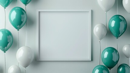 Wall Mural - Frame made of green and white balloons