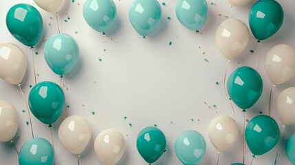 Wall Mural - white and green Baloons and confetti 