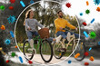 © New Africa - Couple with strong immunity riding bicycles outdoors. Bubble around them blocking viruses, illustration