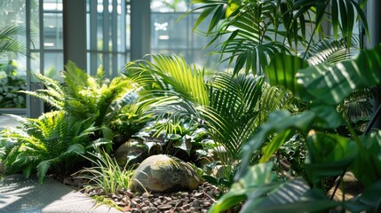 Poster - Plants with green foliage in the workplace garden