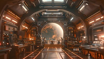 Poster - this sci-fi space station floating in the cosmos. colonization of mars