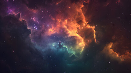 Wall Mural - A colorful space scene with a rainbow of clouds and stars