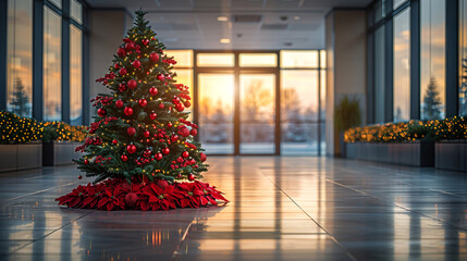 christmas tree in a modern office hall with an exclusive design