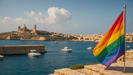 Rainbow flag in nature summer