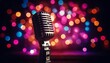 © disamirr - Retro microphone with vibrant colorful bokeh lights, giving a lively and energetic feel to the scene.