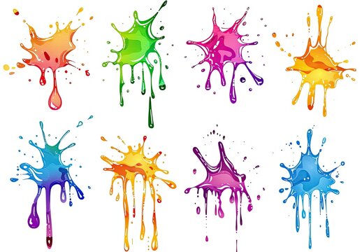 Vector set of colorful paint and ink blots isolated on white background, 2d clip art for graphic design, flat color vector illustration. white on black color.