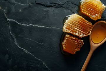 Wall Mural - Honey with honeycomb and wooden spoon