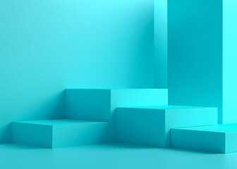 Wall Mural - geometric shapes of turquoise color.  space for text