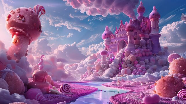 Candyland Castle A whimsical Halloween wallpaper depicting a candy-coated castle in a fantasy world. The castle's walls are made of sugary treats, and candy clouds float overhead, creating a dreamy