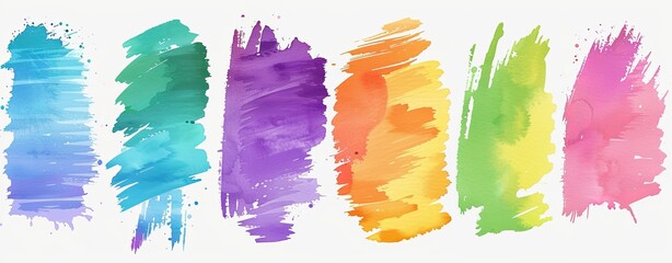 Wall Mural - Colorful watercolor brush strokes in the style of  color swatches on a white background, vector illustration in a flat design style with colorful gradients, high resolution without shadows, profession