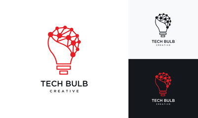 Tech Bulb logo design inspiration. Pixel Technology Bulb Idea logo template