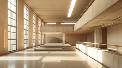 Poster - A Bauhaus entablature with a minimalist design and muted colors, viewed under modern lighting, blends form and function.