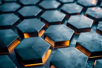 Wall Mural - Hexagonal abstract metal background with light