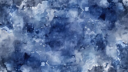 Indigo blue watercolor pattern with grungy wet look Hand painted sketch on rough paper suitable for fabric prints Contemporary batik background design
