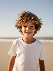 Wall Mural - Young boy child kid on beach blank white tee tshirt, t-shirt, mockup mock up, mock-up, etsy