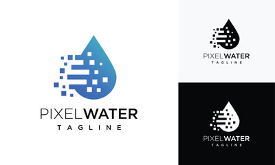 Pixel Water drop Logo vector template. Technology water logo icon