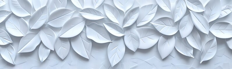 White geometric floral leaves 3d tiles wall texture background illustration banner panorama