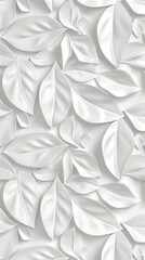 Wall Mural - White geometric floral leaves 3d tiles wall texture background illustration banner panorama