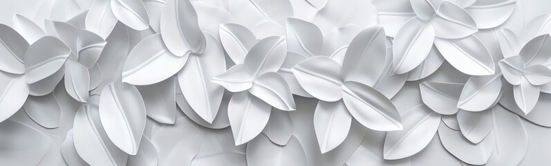 Wall Mural - White geometric floral leaves 3d tiles wall texture background illustration banner panorama