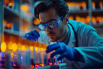 Poster - hematologist analyzing blood samples and treating blood disorders. concept of hematological evaluati