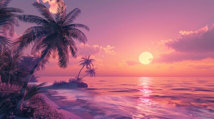 Poster - Dawn sea and palm trees
